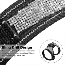 Dog harness with rhinestones, reflective, glittering, nylon, with glittering bow tie, for small, medium and large dogs, for walking, parties, weddings