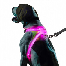 LED Light-Up Dog Harness, Rechargeable, Adjustable, Reflective for Night Safety, Multicolor Fiber Optic Pet Gear