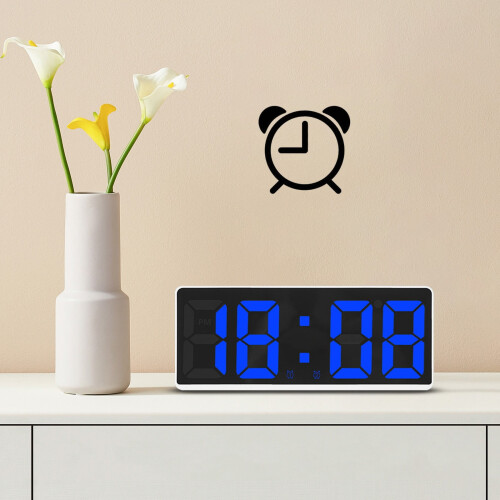 Digital Alarm Clock LED Large Display White Frame 1