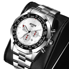 Faire Uathoibríoch Chronograph na bhFear, Faire Só Ilfheidhmeach Cruach Dhosmálta le Taispeántas Dáta agus Lámha Lonrúla, Uaireadóir