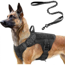 Tactical Dog Harness And 4ft Bungee Leash, Military Dog Harness Set for Large Medium Dogs, Hunting