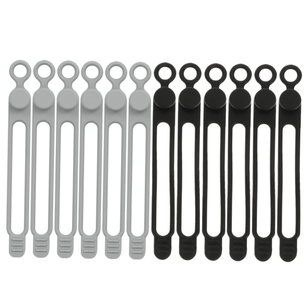 12Pcs Silicone Cable Ties For Organizing Cords, Reusable Flexible Straps Black Gray 9330225819691