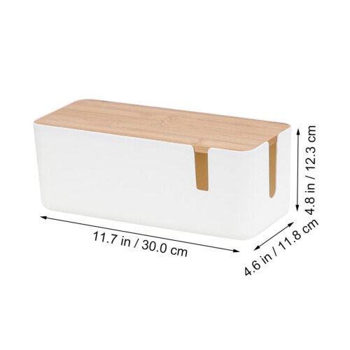 Cable Management Box with Bamboo Lid, Desk Cord Organizer for Charging Station and Cable Clutter Reduction 1