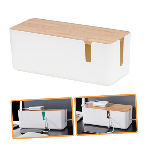Cable Management Box with Bamboo Lid, Desk Cord Organizer for Charging Station and Cable Clutter Reduction 2