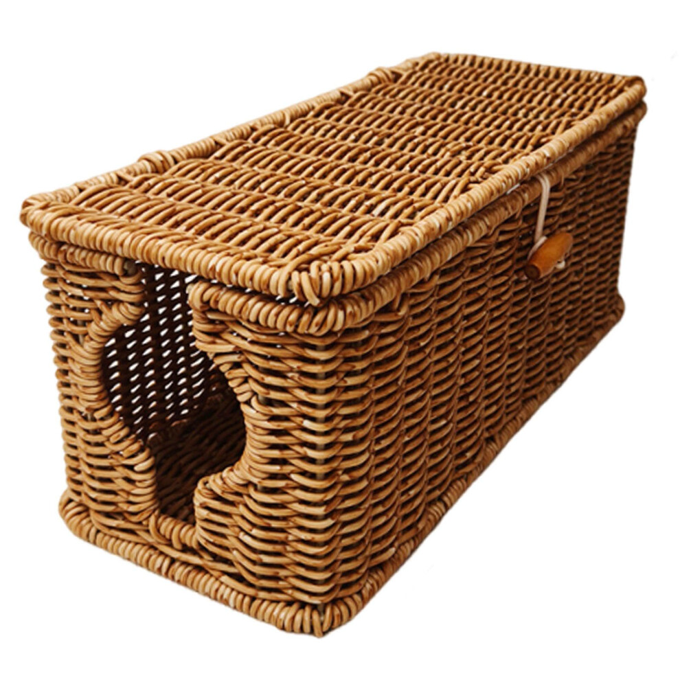 Rattan Style Cable Management Box For Desk And Tv, Compact Cord Organizer With Lid 32Cm X 13Cm X 13Cm 9330225819776