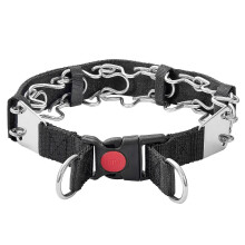 Chain Collar with Buckle Quick Release Adjustable Chrome Stainless Steel Dog Collar 22 Inch Silver No Pull with Dog Tag