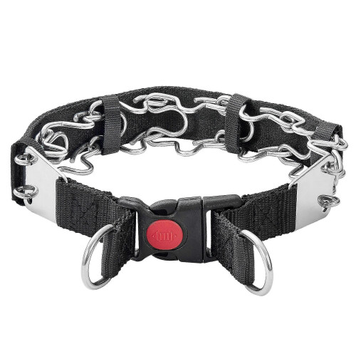 Chain Collar with Buckle Quick Release Adjustable Chrome Stainless Steel Dog Collar 22 Inch Silver No Pull with Dog Tag
