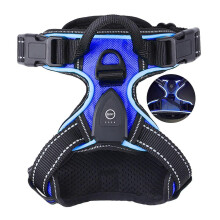 (L, Dark Blue) Light Up Dog Harness - Rechargeable LED Dog Harness for Night Walking, Flashing for More Than 20 Hours, Oxford Cloth