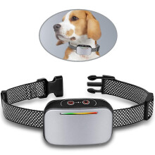 Silver automatic dog barking collar, intelligent detection module, waterproof IP67, effective vibration impact