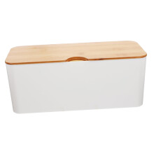 Bamboo Cable Management Box with Easy Access Lid, Natural Cord Organizer for Home Office Desk