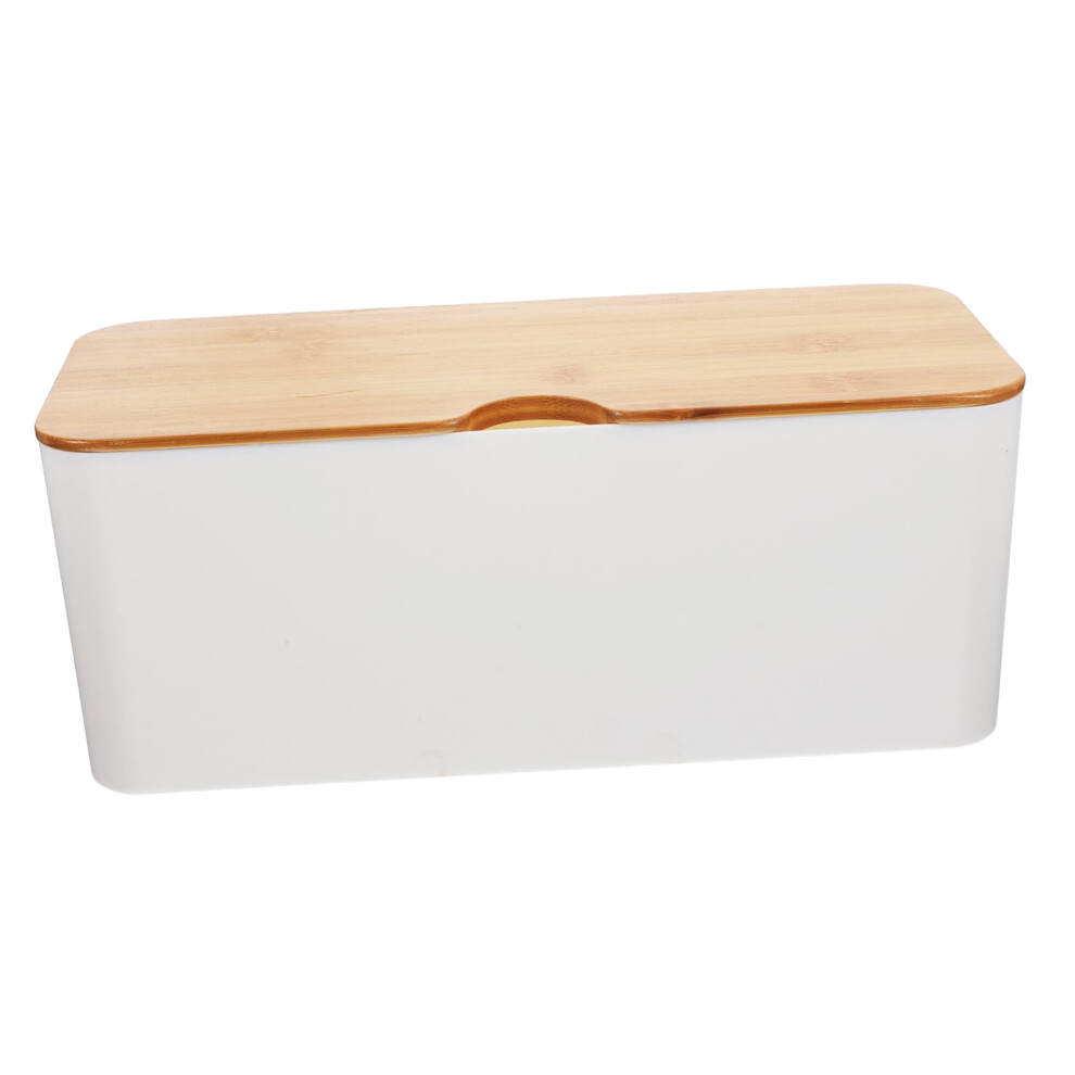 Bamboo Cable Management Box With Easy Access Lid, Natural Cord Organizer For Home Office Desk 9310869824169