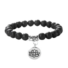 Elegantes 8 mm Perlen-Stretch-Armband mit Lotus-Anhänger,-1