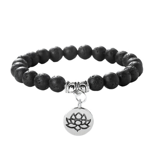 Elegantes 8 mm Perlen-Stretch-Armband mit Lotus-Anhänger,-1