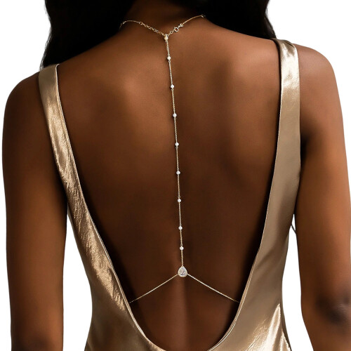 Trendy Adjustable Pearls Strand Body Chain Alloy Texture-gold