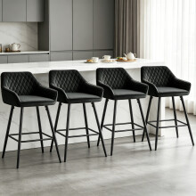 (4pcs, BLACK(Velvet)) Set of 4 Bar Stools Velvet Padded Seat&Armrest Metal Legs Breakfast Chair