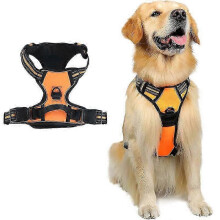 (L, Orange) Adjustable No-Pull Dog Harness with Soft Padding and Control Handle