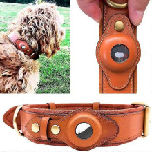 (M, Brown) Leather Protective Cover for AirTag TrackerDog CollarLocation Anti-Loss Collar