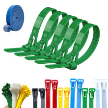 100PCS Reusable Cable Ties 5x250mm Green Adjustable Nylon Zip Ties with Easy Release Buckle for Home Office Garden