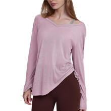Dames Lange Mouwen V-Hals Cover- Losse Casual Heupbedekkende Geplooide Trekkoord T-Shirt Herfst Yogakleding Roze XL