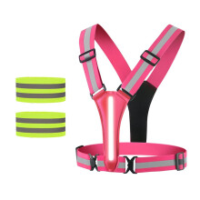 (Pink) Adjustable LED Reflective Vest Elastic Rechargeable for Men Outdoor Pink