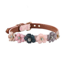 Flower with Diamond Pet Cat Dog Collar Adjustable Pu Leather Dog Bow Tie (pink 1.3 * 42cm )