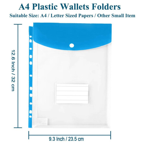 60Pack Plastic Envelopes, Binder Pockets for 3/4/11 Ring Binder,Expandable Document Organizer with Snap Button and Label 2
