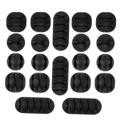 20 Pcs Compact Cable Organizer Black Wire Clip Set MultiHole Desk Holder SpaceSaving Design