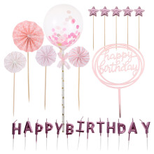 Decoración para tarta de cumpleaños, accesorios de papel y madera color oro rosa