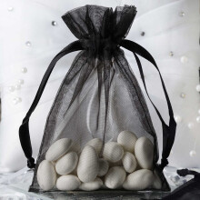 Svarte organza-gaveposer med snøring 10 x 15 cm (10-pakning)