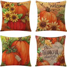 Housses de coussin décoratives d'automne en lin, 45 x 45 cm, lot de 4