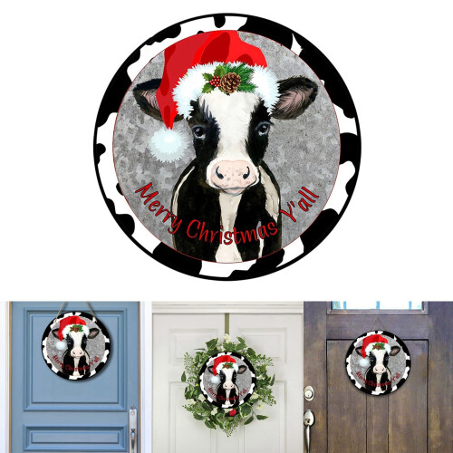 Placa de boas-vindas com chapéu de vaca natalino estilo fazenda, 30 cm (12 polegadas) 2