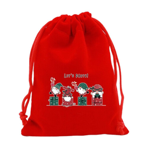 Red Christmas flannel drawstring bag 8x6 inch