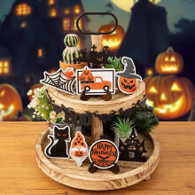Ensemble de décorations en bois pour plateau citrouille chauve-souris d'Halloween