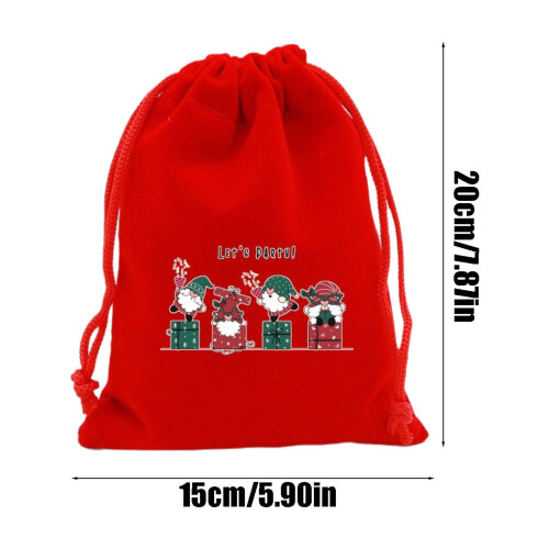 Red Christmas flannel drawstring bag 8x6 inch 2