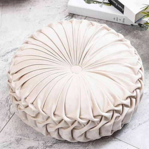 Round Floor Pillow Solid Color Pleated 38x10cm 2