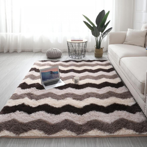 Fluffig geometrisk matta 120x150 cm grå och vit