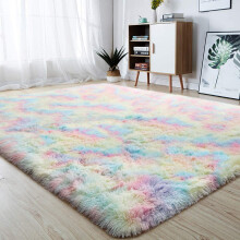 Rainbow area rug for girls' room fluffy shaggy 5 ft x 8 ft