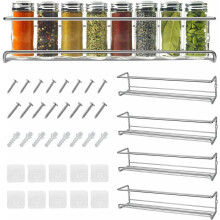 Organisateur de cuisine élégant, quincaillerie incluse pour une installation facile, étagères à épices en métal argenté durable, améliorez