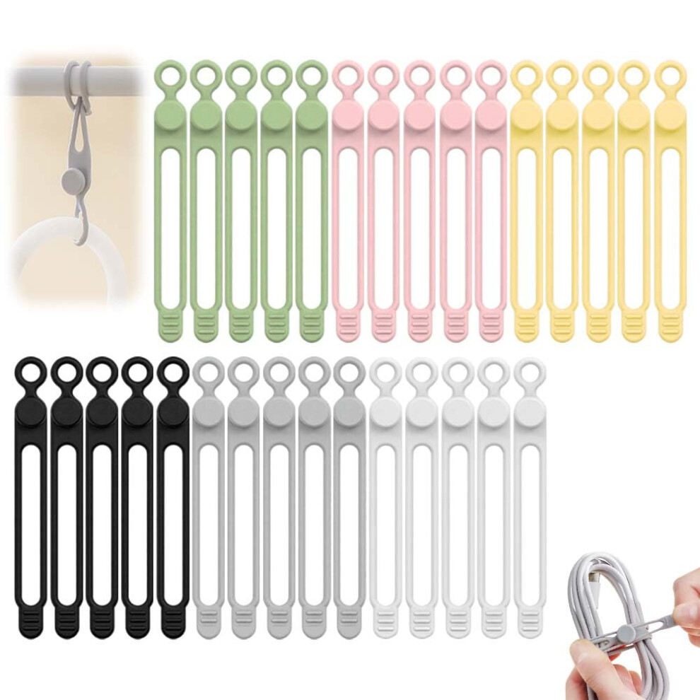 Reusable Silicone Cable Organizer 30Pcs Tangle Cable Management Ties For Data Cables Chargers 9330225820826