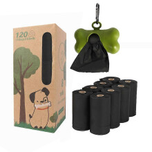 Dww-8 Black Rolls Solid Biodegradable Pet Waste Bags + Bone Dispenser, Cornstarch PLA Compostable Poop Pickup Doggie Bags