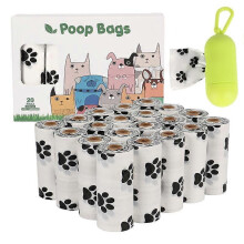Dww-20 rolls of Dog Paws epi biodegradable poop bags - white - with dispenser, waterproof dog poop bags, poop bags, dog waste bags, thick and durable