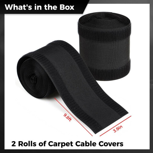 Black Carpet Cable Protector 2 Rolls 9.8ft Each, Durable Floor Cable Cover for Office, Discreet Cable Management 2