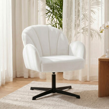 (Cream) HOMCOM Modern Accent Chair, Shell Swivel Armchair, Velvet-Feel Fabric