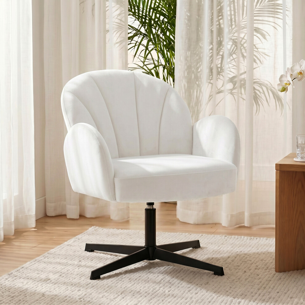 Homcom (Cream) Modern Accent Chair, Shell Swivel Armchair, Velvet-Feel Fabric