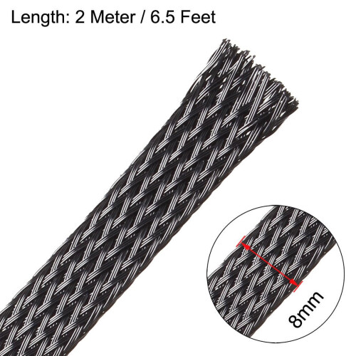 Cable Management Sleeve 6.5Ft 8–14mm PET Flexible Wire Cable Protector for Tangle‑ Organization Black 1