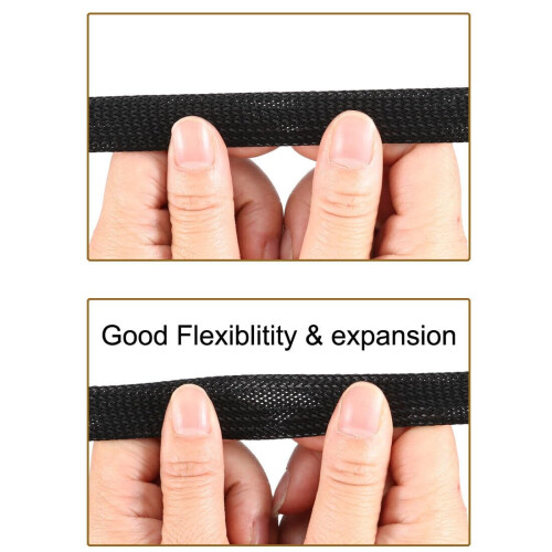 Cable Management Sleeve 6.5Ft 8–14mm PET Flexible Wire Cable Protector for Tangle‑ Organization Black 2