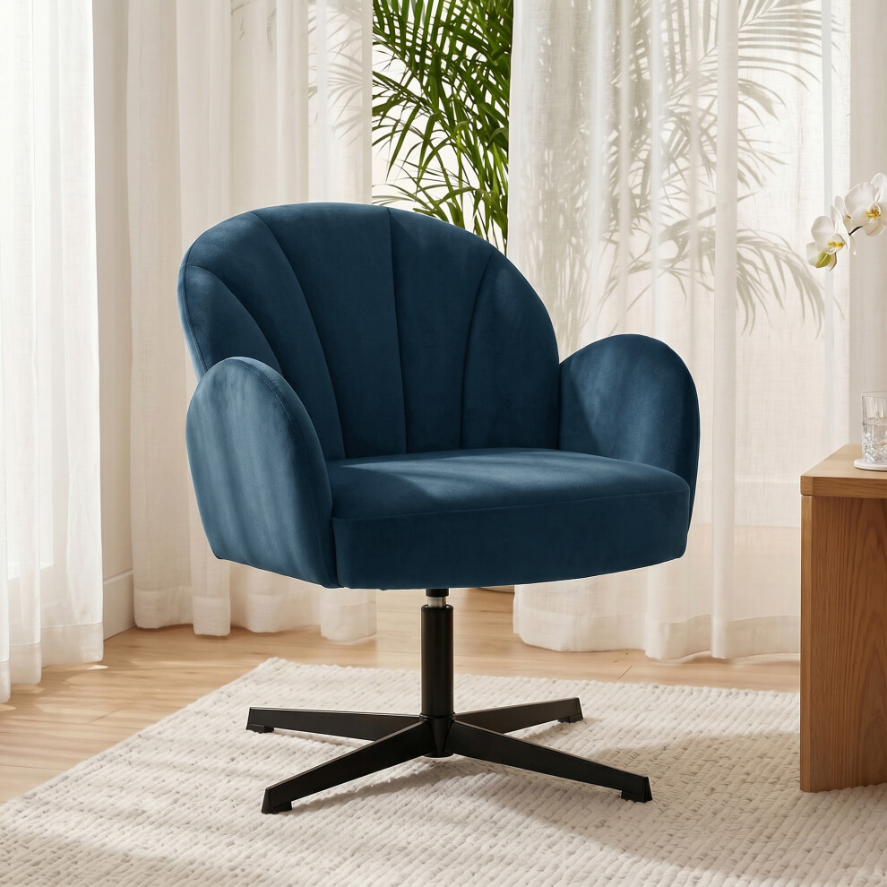 Homcom (Blue) Modern Accent Chair, Shell Swivel Armchair, Velvet-Feel Fabric