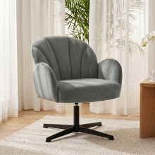 (Grey) HOMCOM Modern Accent Chair, Shell Swivel Armchair, Velvet-Feel Fabric
