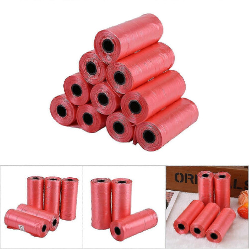 10 Rolls/150Pcs Durable Dog Waste Bags 33x22cm Red 2