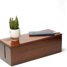 Wooden Cable Management Box with Carved Design for Home Desk, Safe Wire Concealment and Power Strip Storage (A, 38x14x12.5cm)
